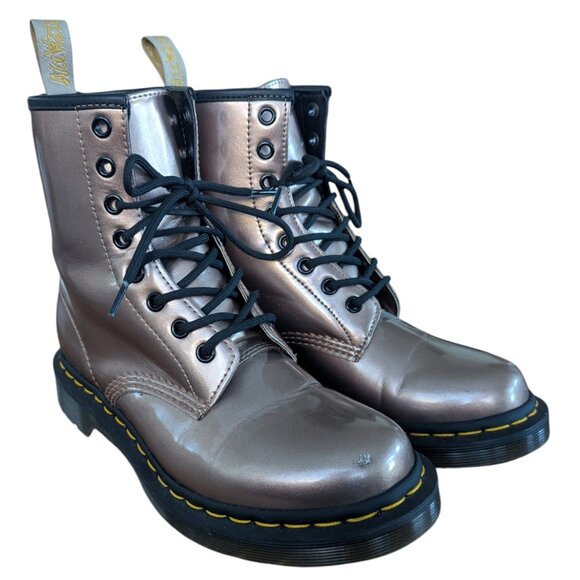 Dr. Martens "Docs" Air Waves Shiny Metallic Copper Finish Lace up Combat Boots - Picture 4 of 15